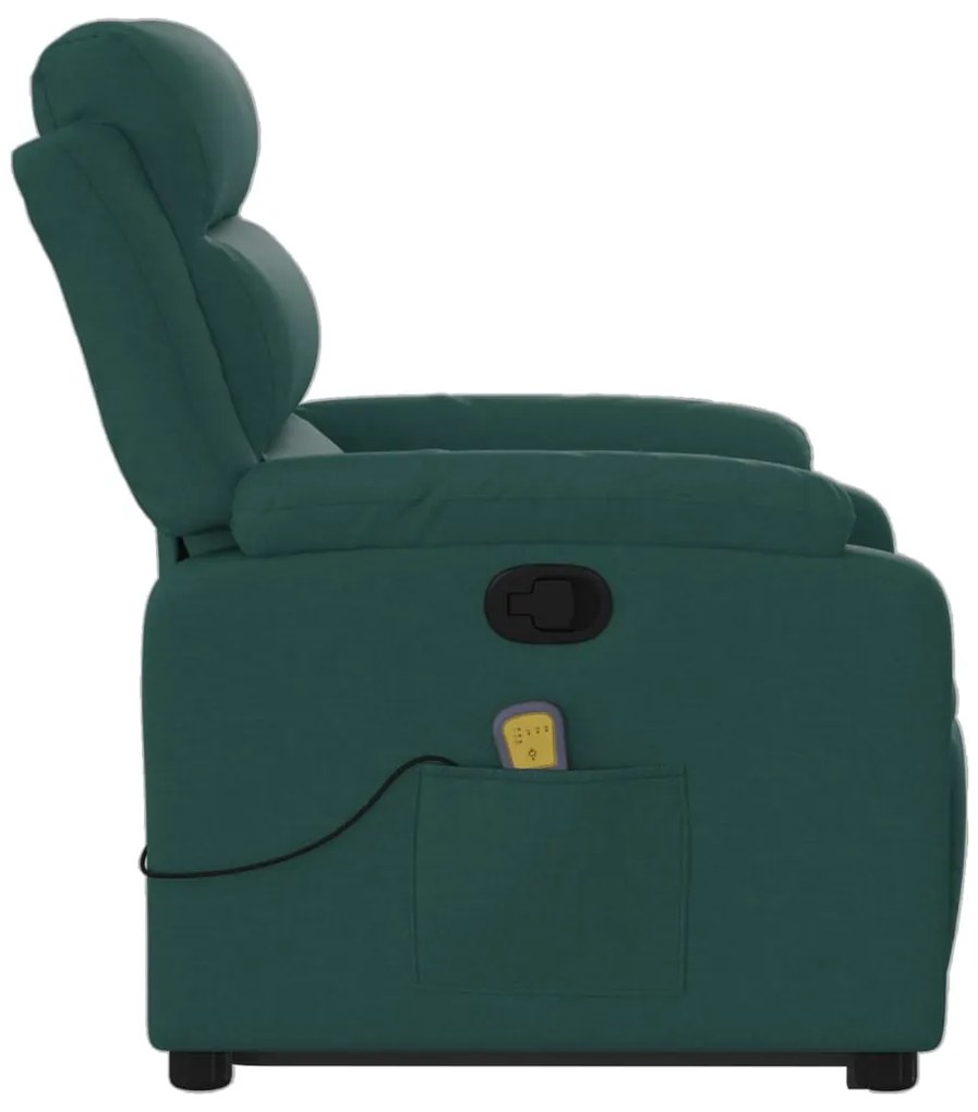 Poltrona reclinável elevatória de massagens tecido verde-escuro