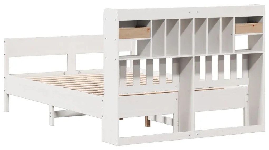 Cama com estante sem colchão 150x200 cm pinho maciço branco