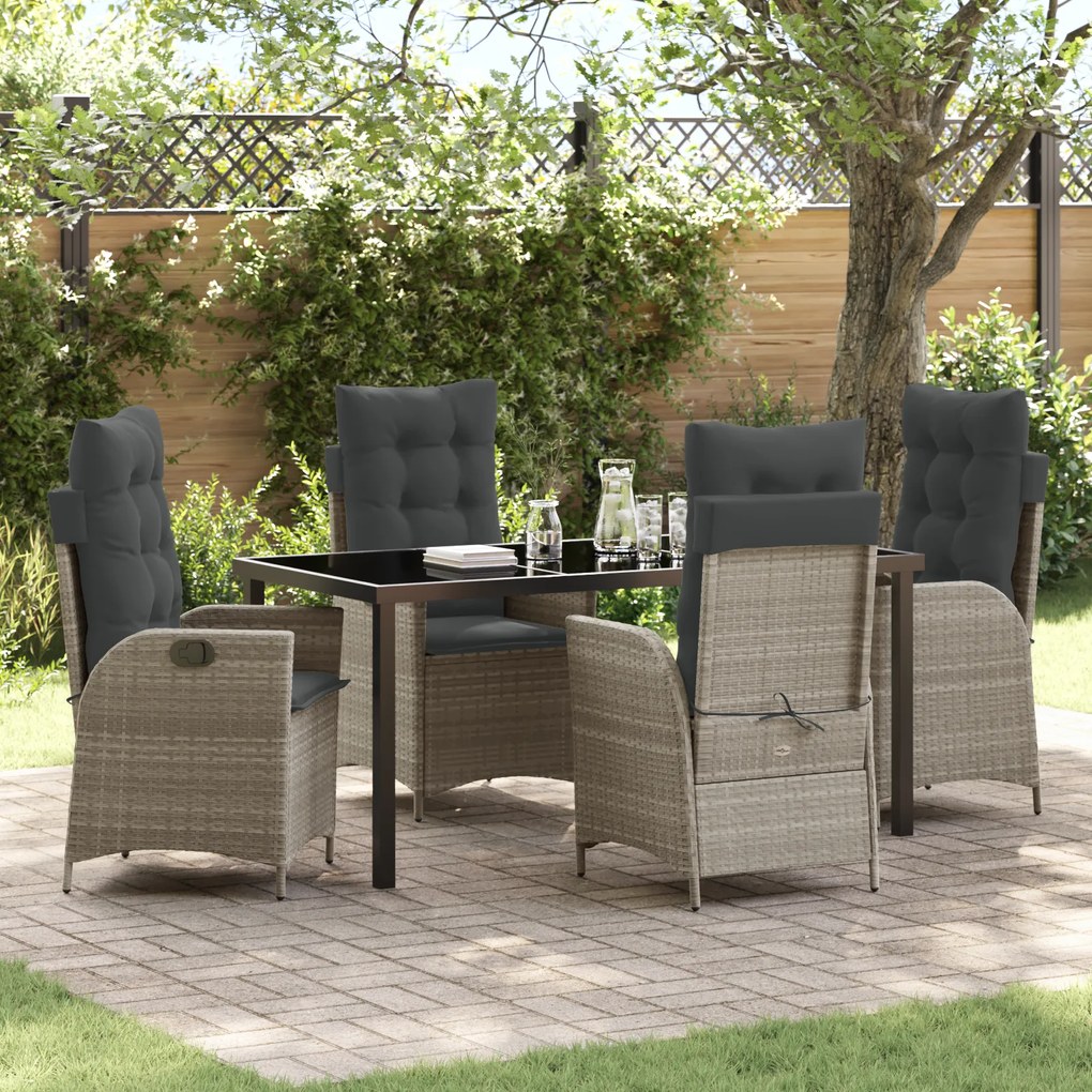 vidaXL Conjunto de Jantar de Jardim com Almofadas 5 Peças Cinza Claro Rattan PE