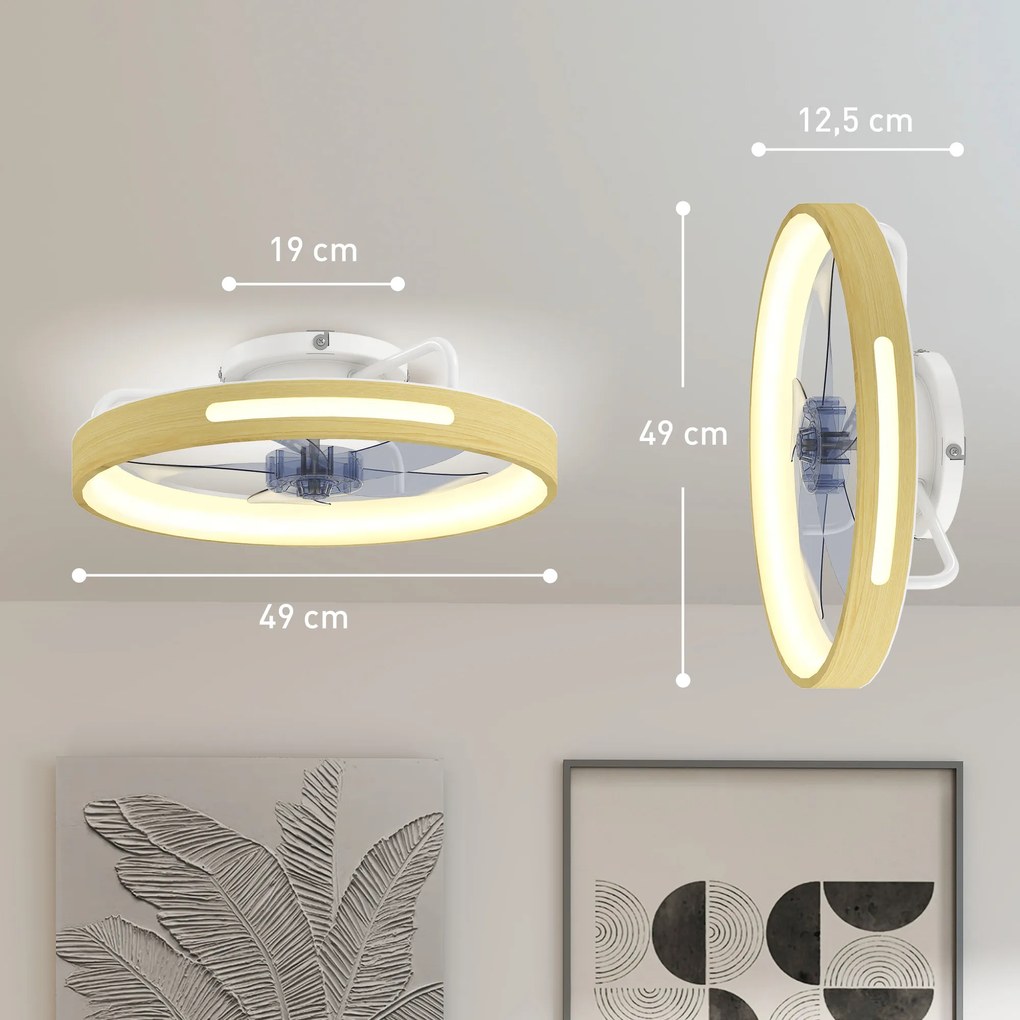 Ventilador de Teto com Luz LED 40 W Motor DC Reversível Comando 6 Velocidades 3 Cores Temporizador Madeira