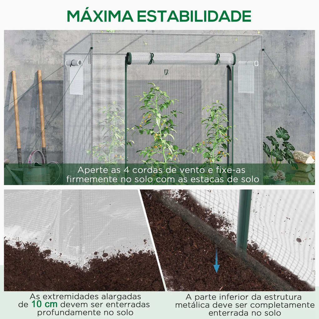 Estufa de Jardim Pequena Estufa de Exterior com Janelas e Estrutura de Aço Estufa de Cultivo 200x76x168 cm Branco