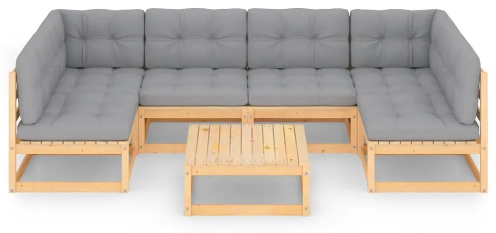7 pcs conjunto lounge de jardim c/ almofadões pinho maciço