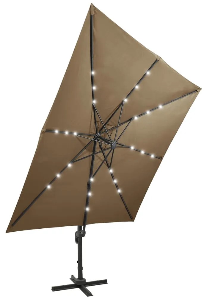 Guarda-sol jardim c/ poste e luzes LED 300 cm cinza-acastanhado