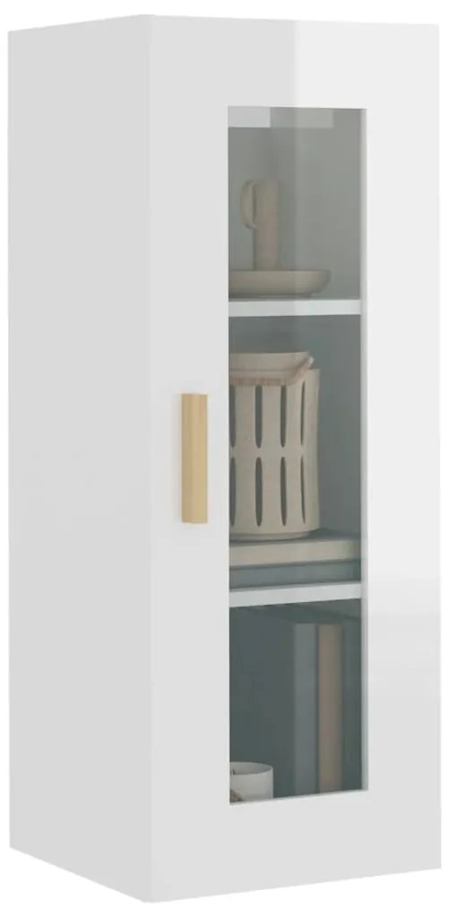 Armário de parede suspenso 34,5x34x90 cm branco brilhante