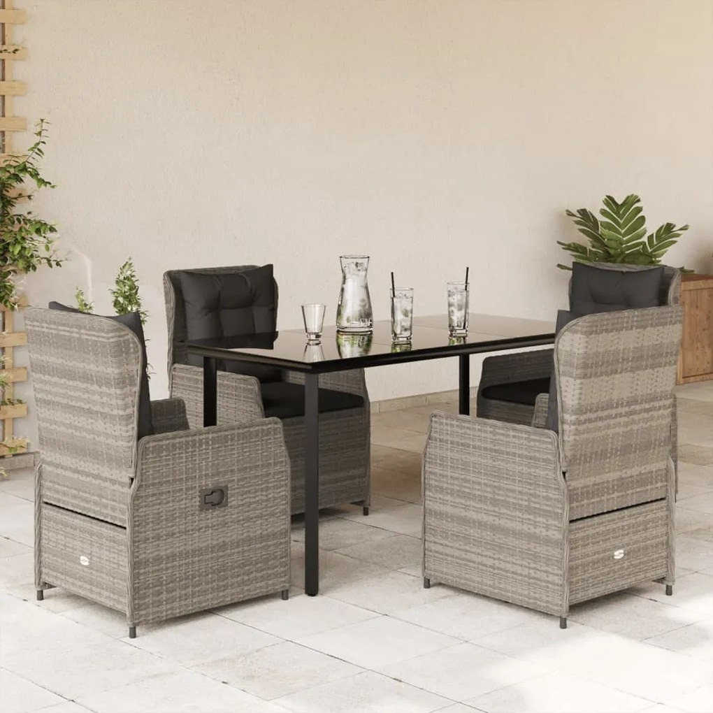 5 pcs conjunto de jantar p/ jardim c/ almofadões cinzento claro