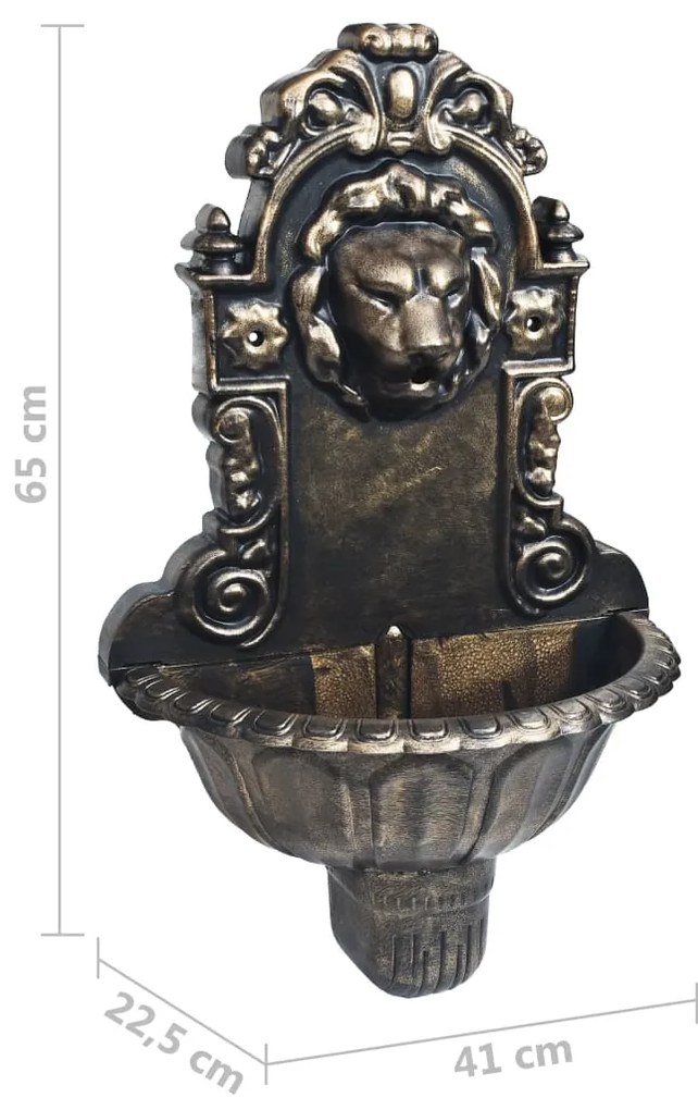 Fonte de parede com design cabeça de leão cor bronze