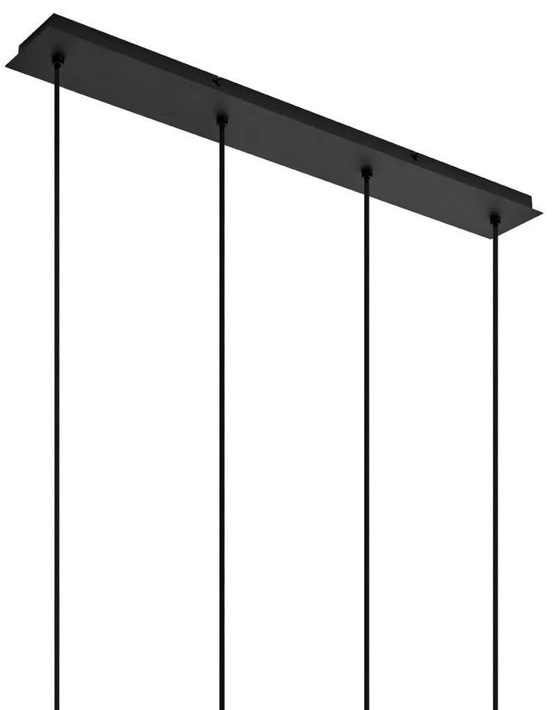 Candeeiro de suspensão Art Deco preto com vidro fumê oblongo 4 luzes - Vidro