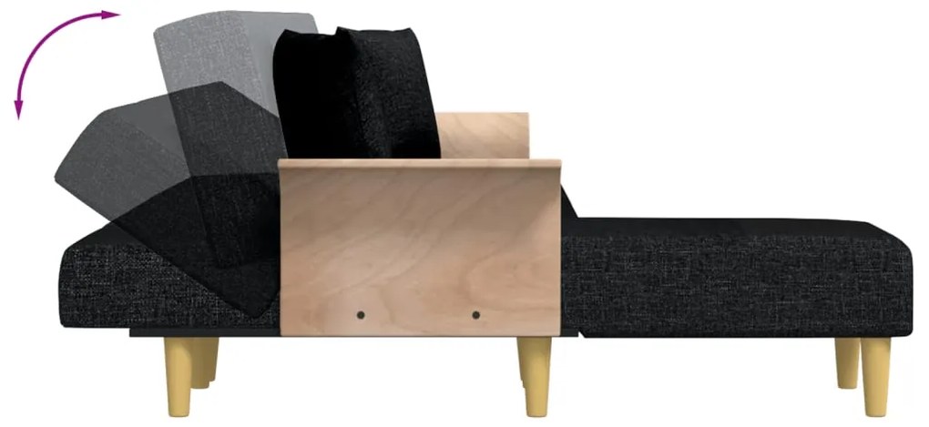 Sofá-cama em forma de L 279x140x70 cm tecido preto