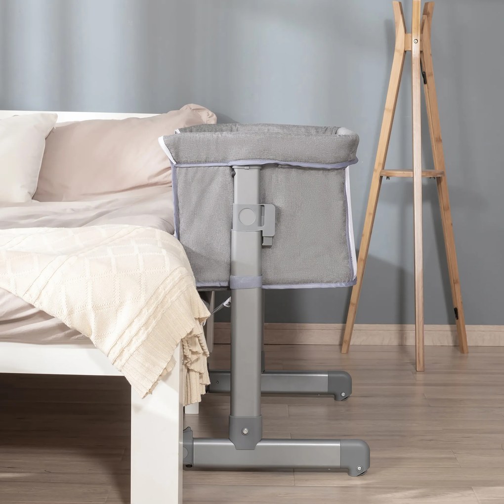 Berço de Bebé 2 em 1 Berço de Viagem Dobrável com Altura e Pés Ajustável em 5 Níveis Bolsa de Transporte até 9kg 6x50x83cm Cinza