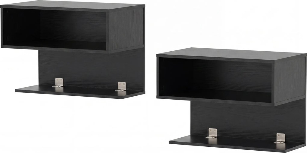 Conjunto de 2 Mesas de Cabeceira Flutuantes, 50 x 30 x 36,5 cm, 2 Compartimentos Abertos, Preto