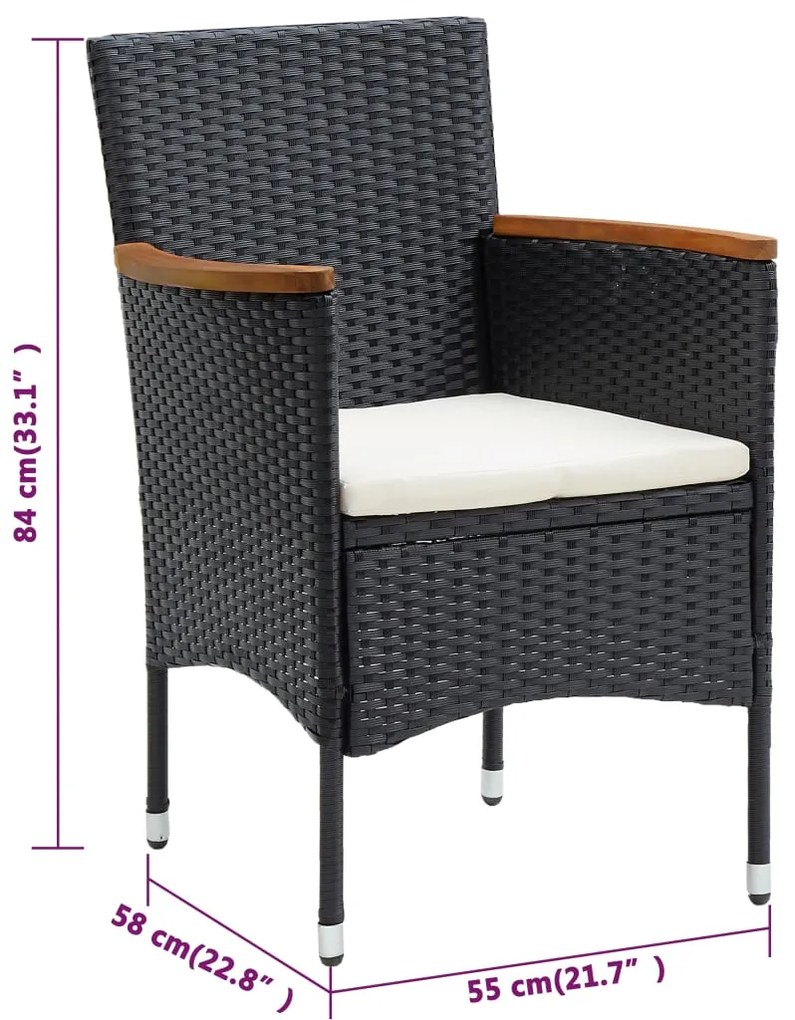 5 pcs conjunto de jantar p/ jardim c/ almofadões preto