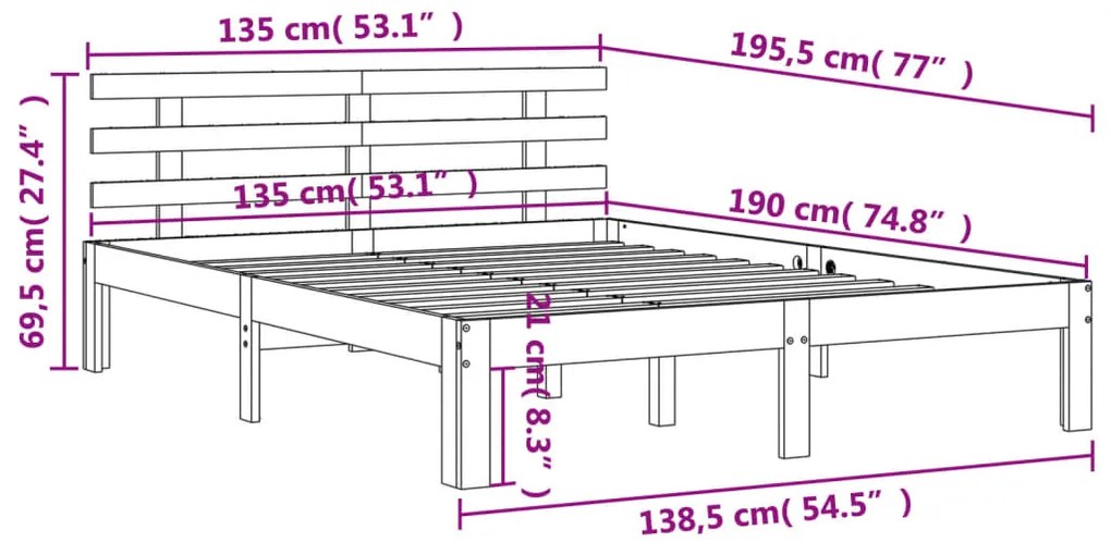 Cama sem colchão 135x190 cm madeira pinho maciça castanho-mel