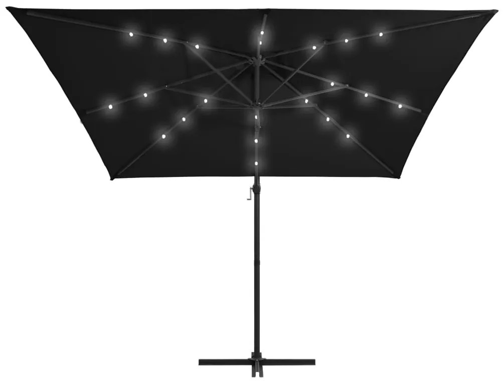 Guarda-sol cantilever c/ luzes LED e poste aço 250x250 cm preto