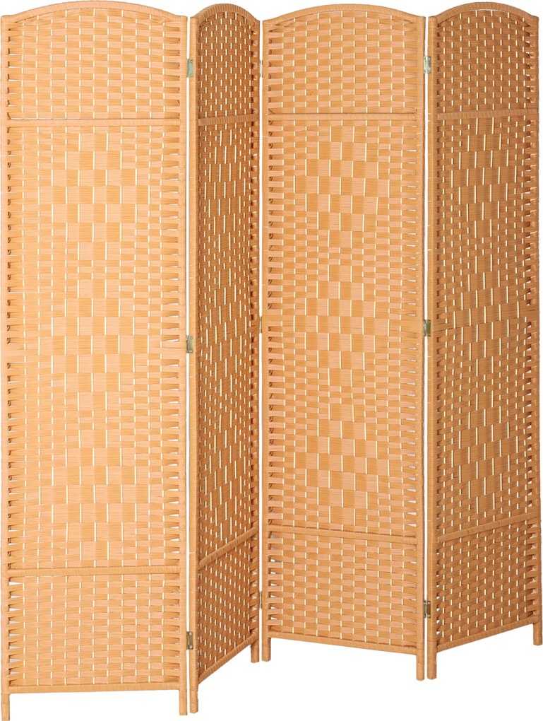 HOMCOM Biombo Dobrável 4 Painéis 180x180 cm Castanho Claro Estrutura em Pinho | Aosom Portugal