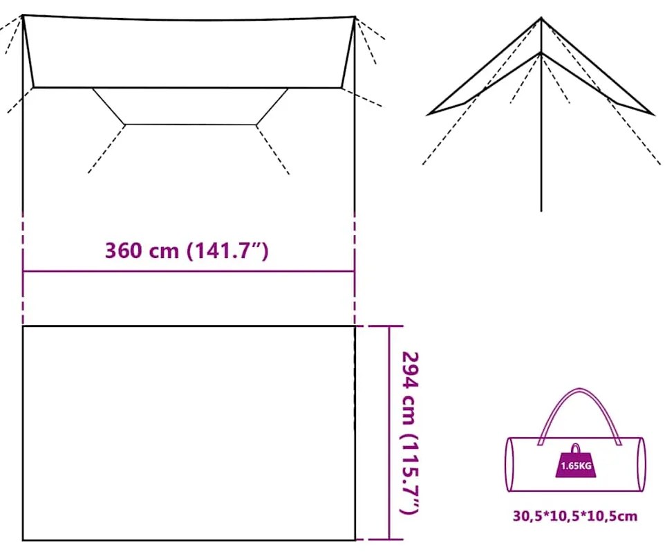 Lona de campismo 360x294 cm impermeável cinzento e laranja