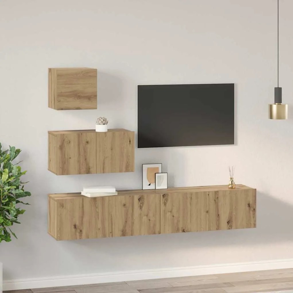 Conjunto de móvel de TV 4 pcs carvalho artisiano
