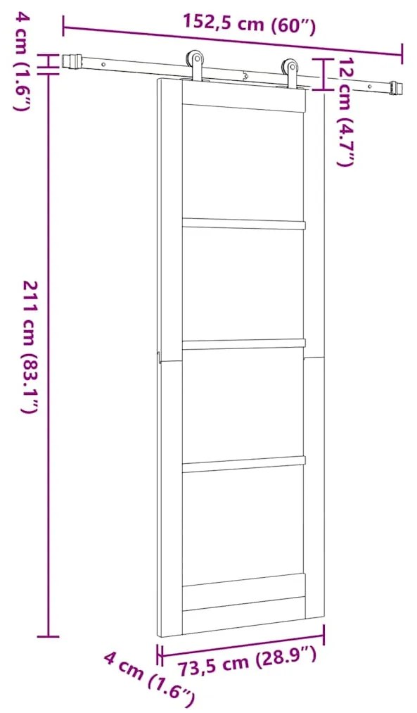 Porta Deslizante vidaXL com Conjunto de Ferragens "ORKDAL" Branca 73.5