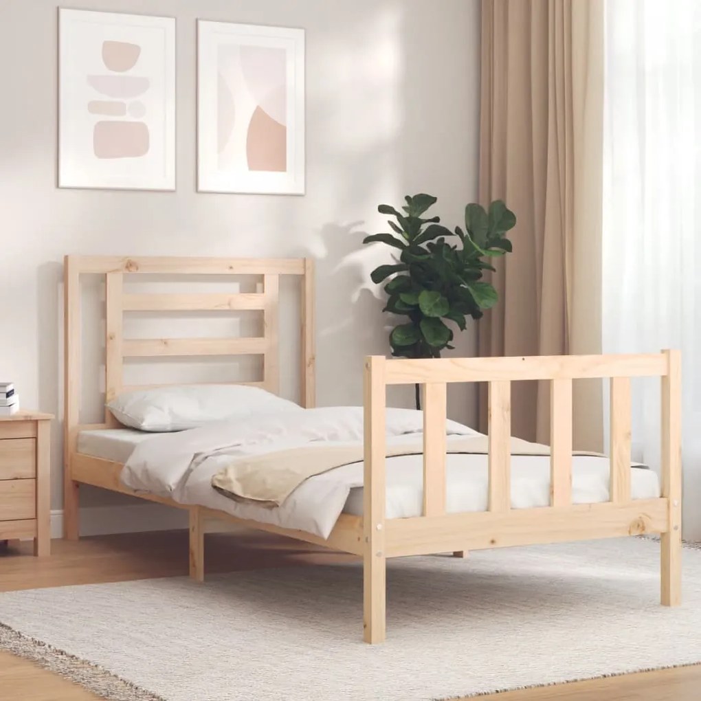 vidaXL Estrutura cama de solteiro pequena c/ cabeceira madeira maciça