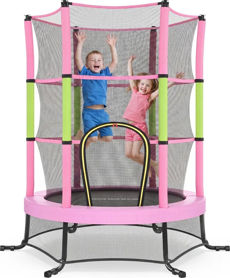 Trampolim infantil de 174 cm com rede de segurança e cobertura para os bordos rosa