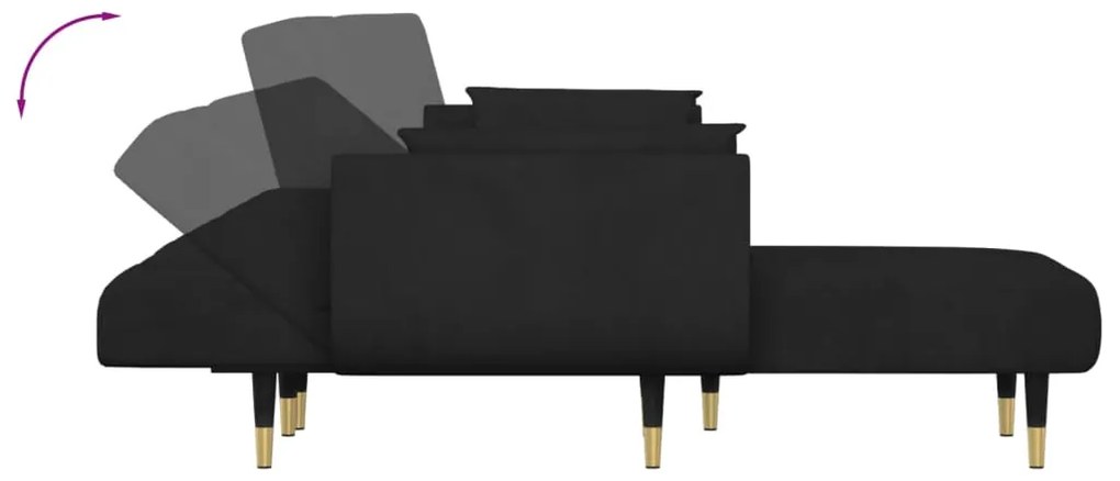 Sofá-cama em forma de L 275x140x70 cm veludo preto