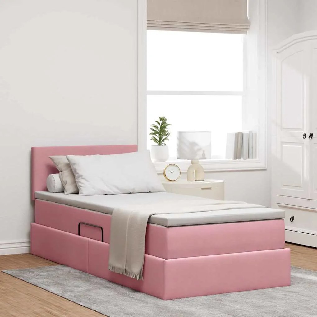 vidaXL Cama com Armazenamento com colchão Rosa 90 x 200 cm Veludo
