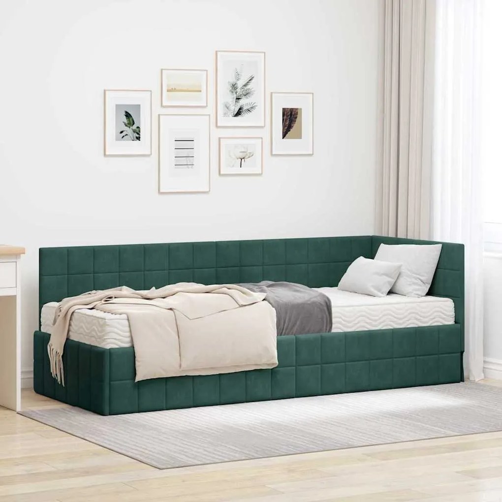 vidaXL Estrutura de Cama de Canto com Colchão 2 pcs Verde Veludo