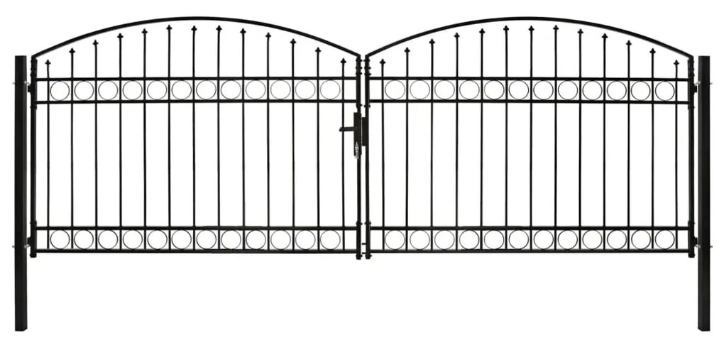 vidaXL Portão p/ cerca porta dupla e topo arqueado 400x125cm aço preto