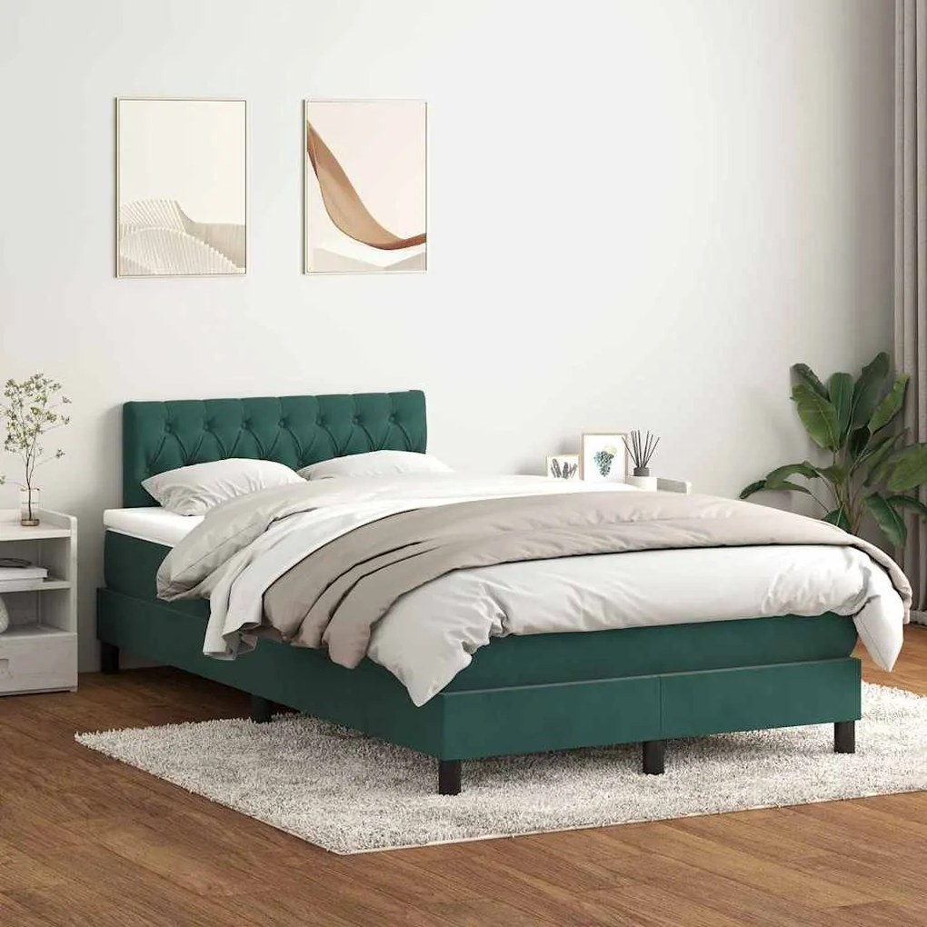 vidaXL Cama box spring c/ colchão e LED 120x220 cm veludo verde-escuro