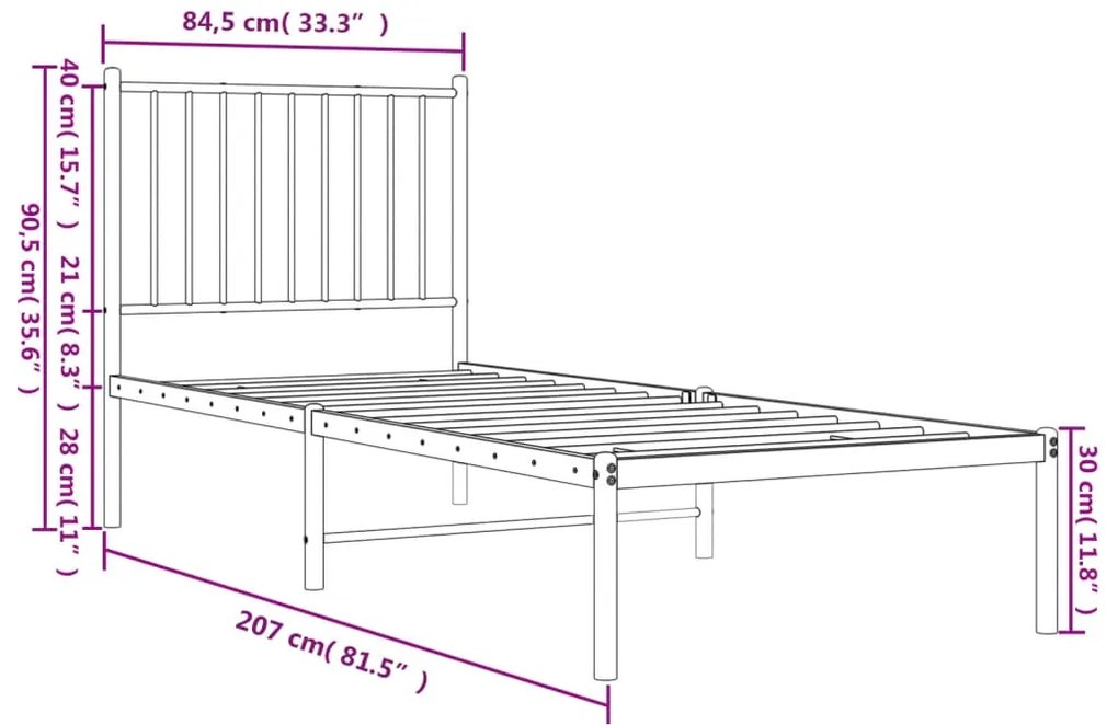 Estrutura de cama com cabeceira 80x200 cm metal preto