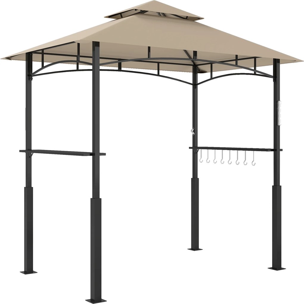 Outsunny Tenda para churrasqueira de dois níveis cobertura para jardim com luz LED 240 x 150 x 250 cm kaki | Aosom Portugal