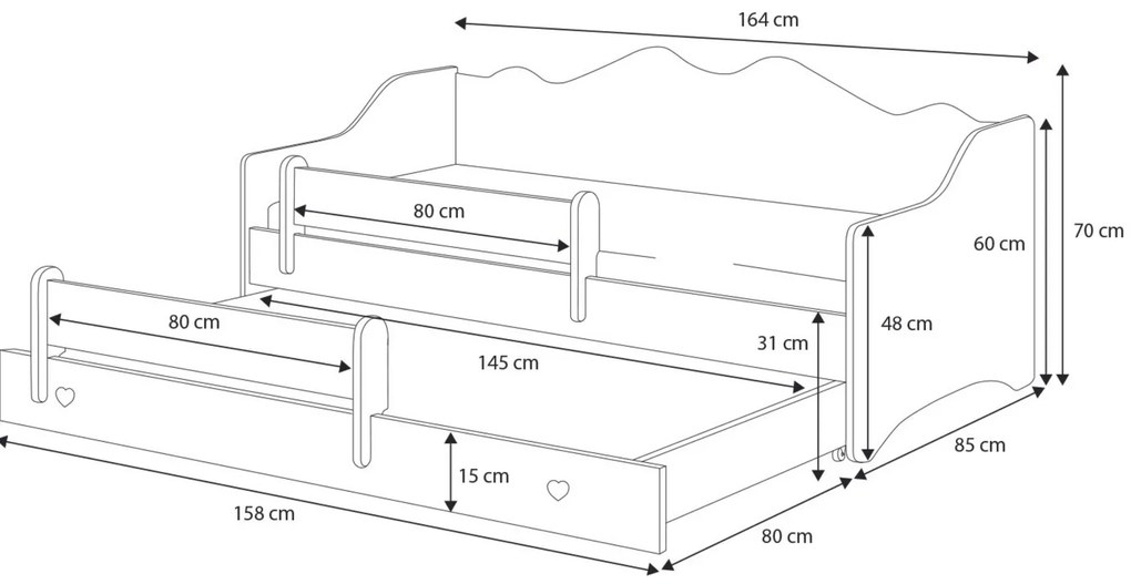 Cama infantil dupla Emma II 160x80 rosa/branco - colchão e estrado incluído