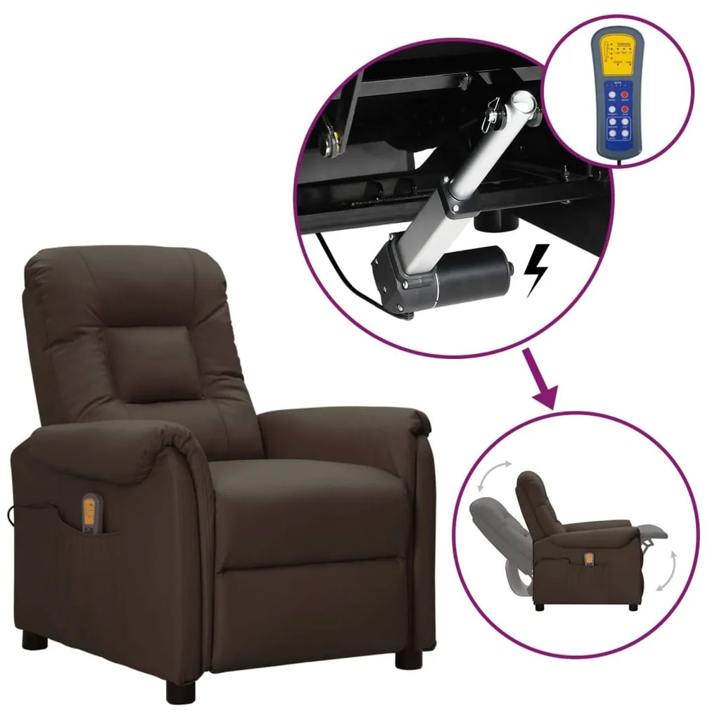 vidaXL Poltrona de massagens elevatória couro artificial castanho