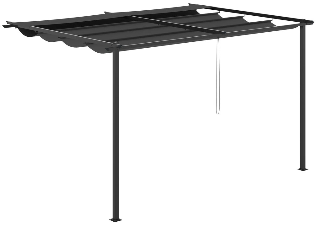 Outsunny Pérgola de Parede de Jardim com Teto Retrátil Tecido de Poliéster e Estrutura de Aço 3,9x2,9 m Cinza Escuro