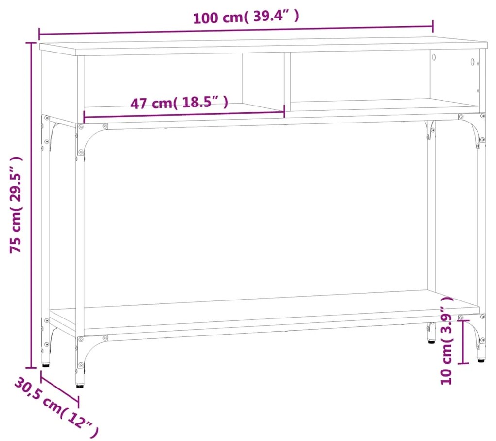 Mesa consola 100x30,5x75 cm derivados de madeira preto