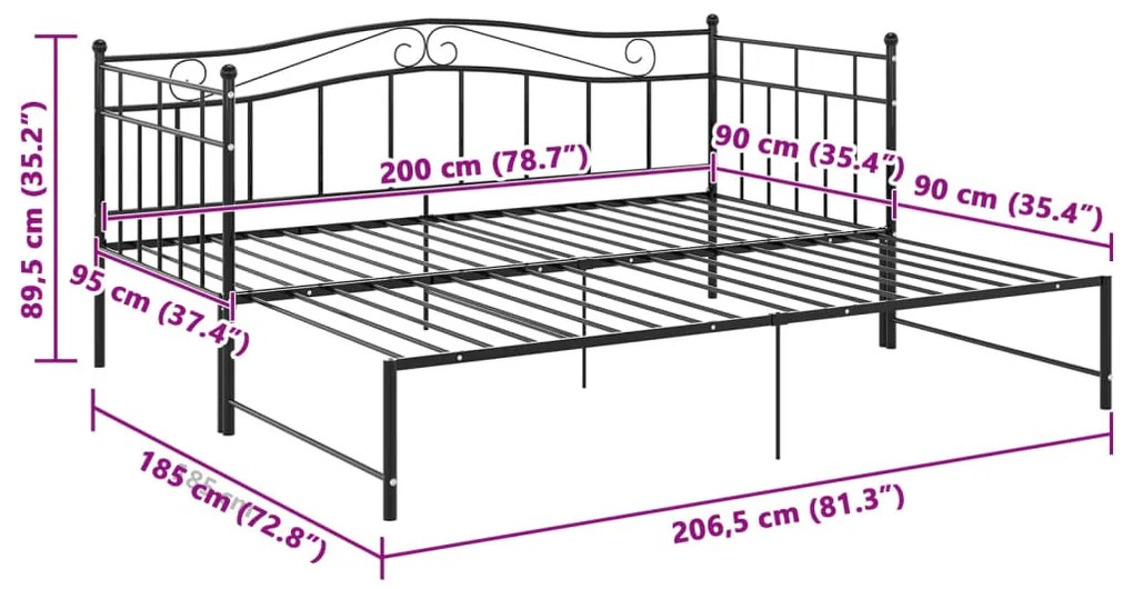 Estrutura sofá-cama de puxar 90x200 cm metal preto