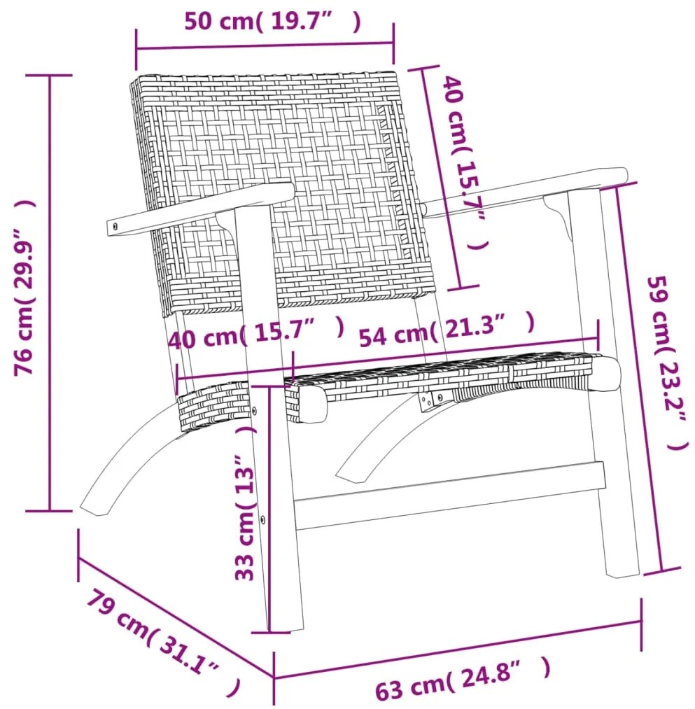 Cadeiras de jardim 2 pcs vime PE/madeira de acácia maciça preto