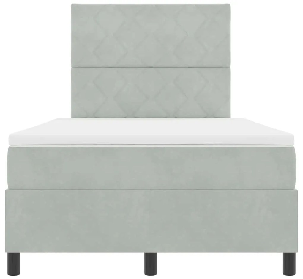 Cama Box com Colchão e Luz LED Cinzento-claro 120x190 cm em Veludo