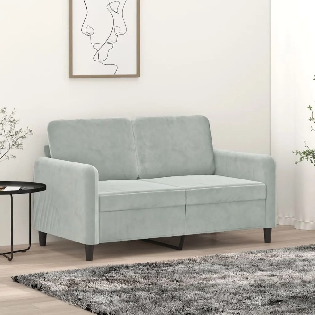 Sofá de 2 lugares 120 cm veludo cinzento-claro