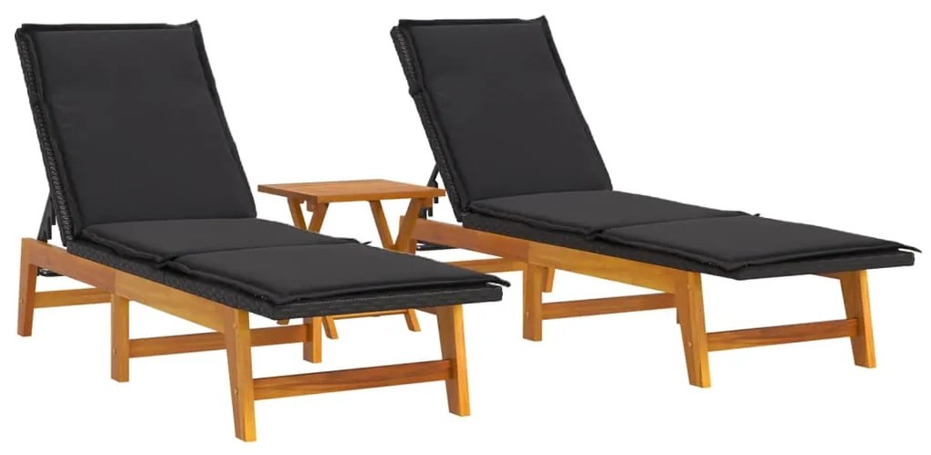 3 pcs conjunto lounge para jardim vime PE e acácia maciça
