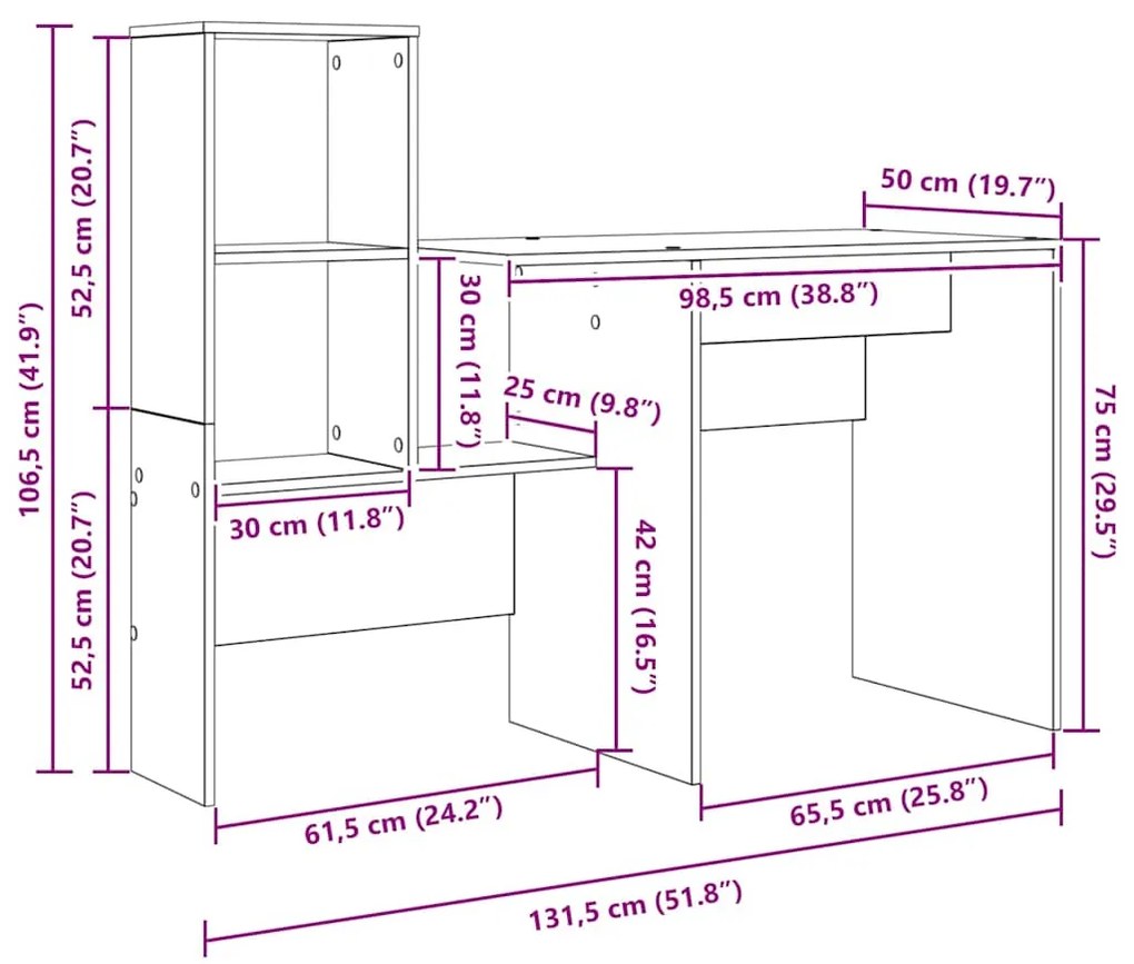 Mesa Sonoma cinzento 131.5 x 50 x 106.5 cm Madeira processada