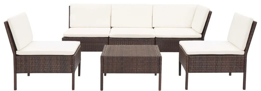 Conjunto lounge jardim c/ almofadões 6 pcs vime PE castanho