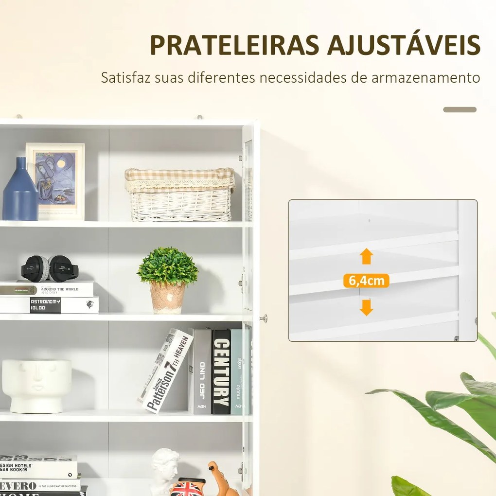 Vitrine para Sala de Estar Estante de Livros com 4 Portas e Prateleiras Superiores com Altura Ajustável Estilo Moderno Multiúso para Cozinha Escritóri