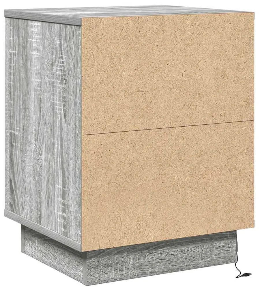 Criado-Mudo com Luzes LED Cinza Sonoma 39x34,5x50 cm