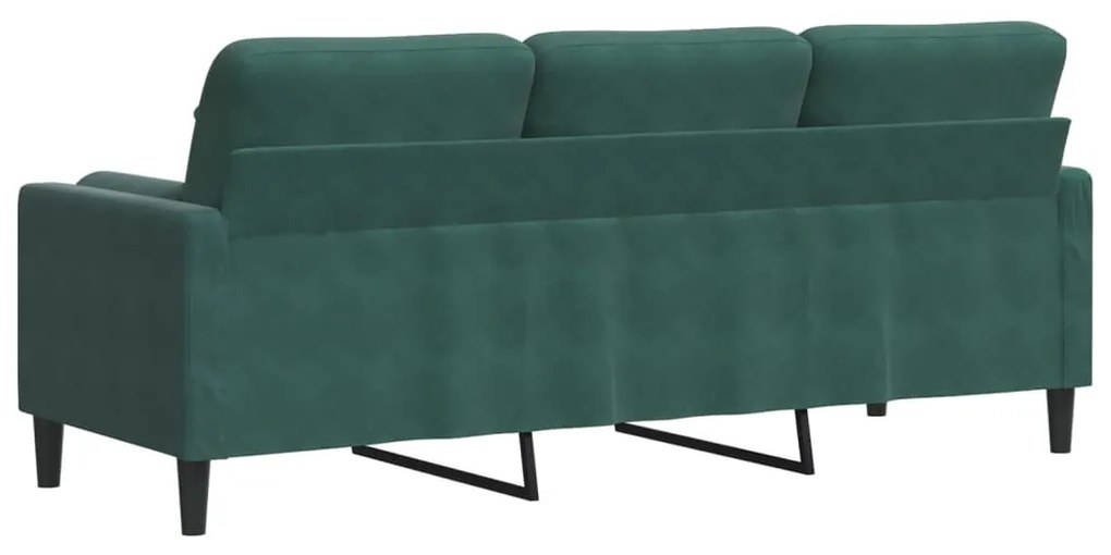 Sofá 3 lug. c/ almofadas decorativas 180 cm veludo verde-escuro