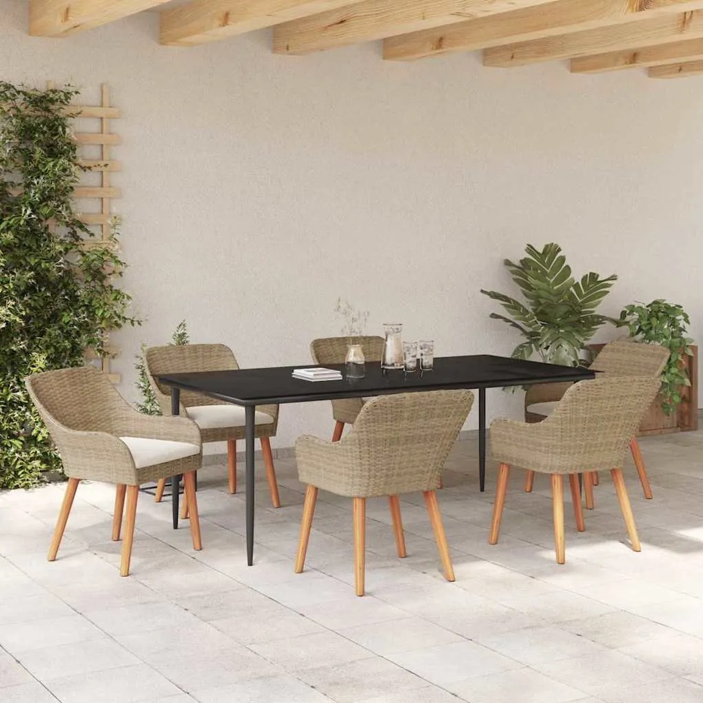 Conjunto de Jantar de Jardim 7 Peças Bege em Rattan Sintético