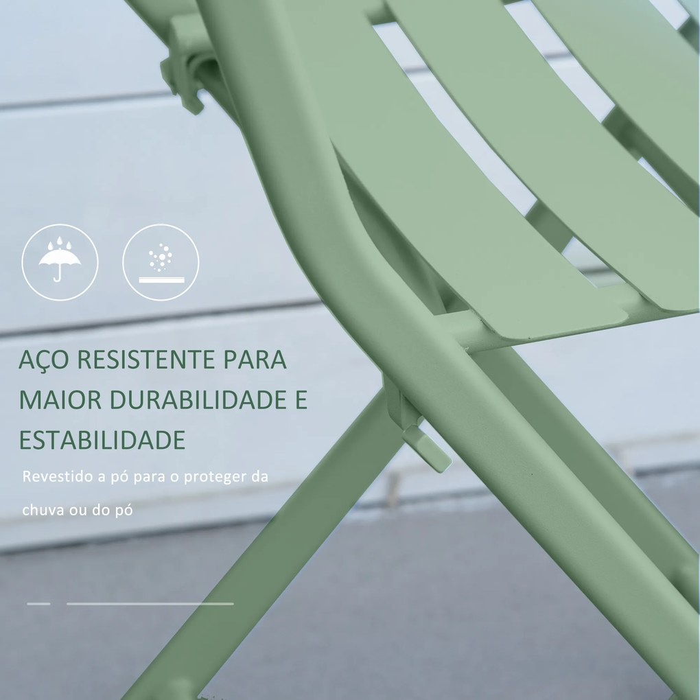 Conjunto de Móveis de Jardim Dobráveis Conjunto de 1 Mesa Redonda e 2 Cadeiras de Varanda com Estrutura de Aço Verde Escuro