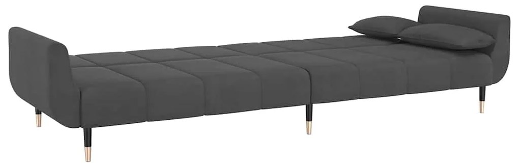 Sofá-cama 2 lugares com duas almofadas veludo cinzento-escuro
