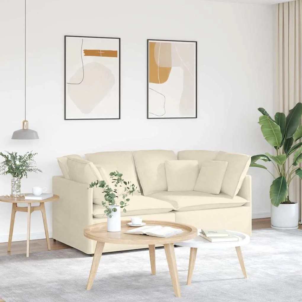 vidaXL Sofá modular com almofadas tecido corduroy creme