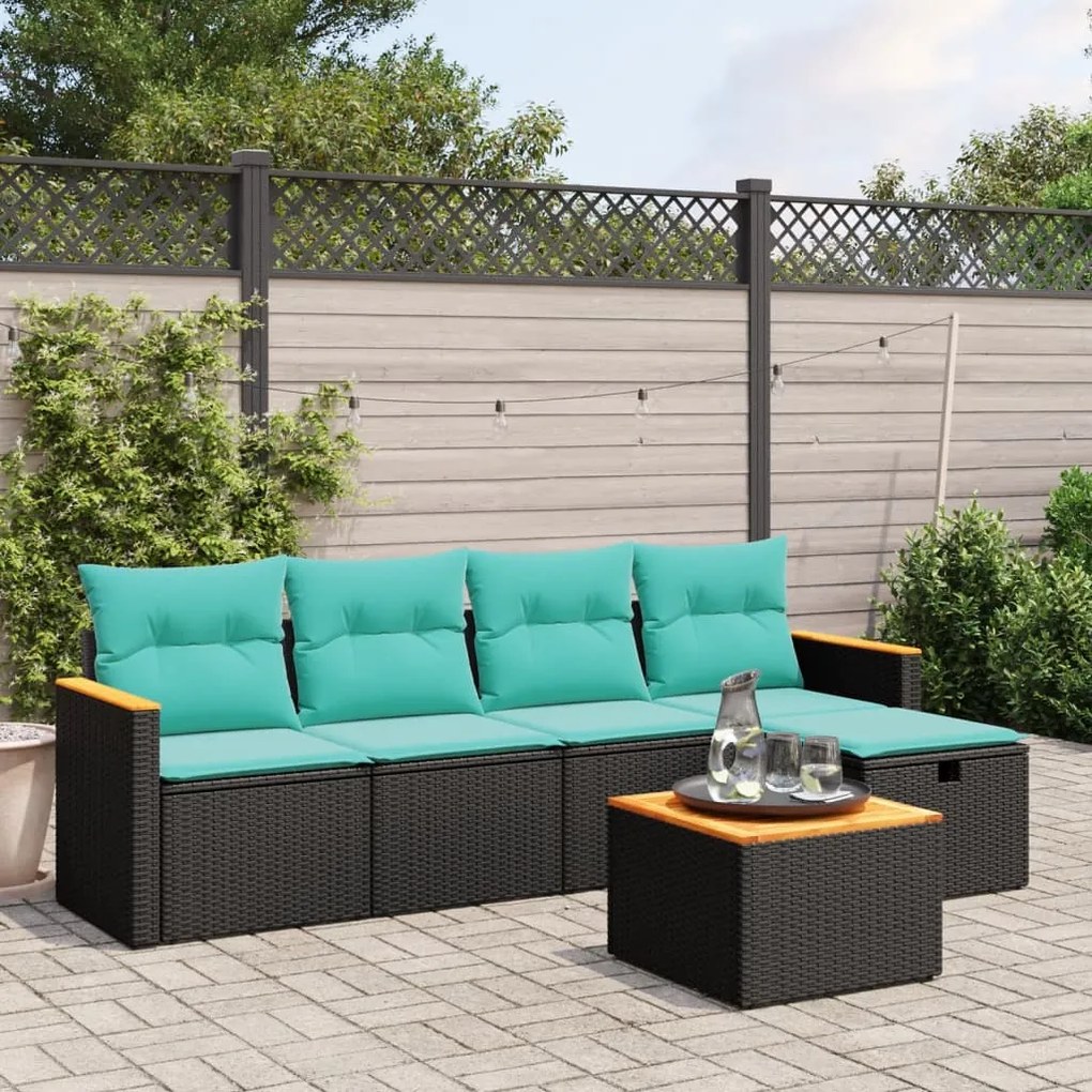 vidaXL 6 pcs conjunto de sofás p/ jardim c/ almofadões vime PE preto