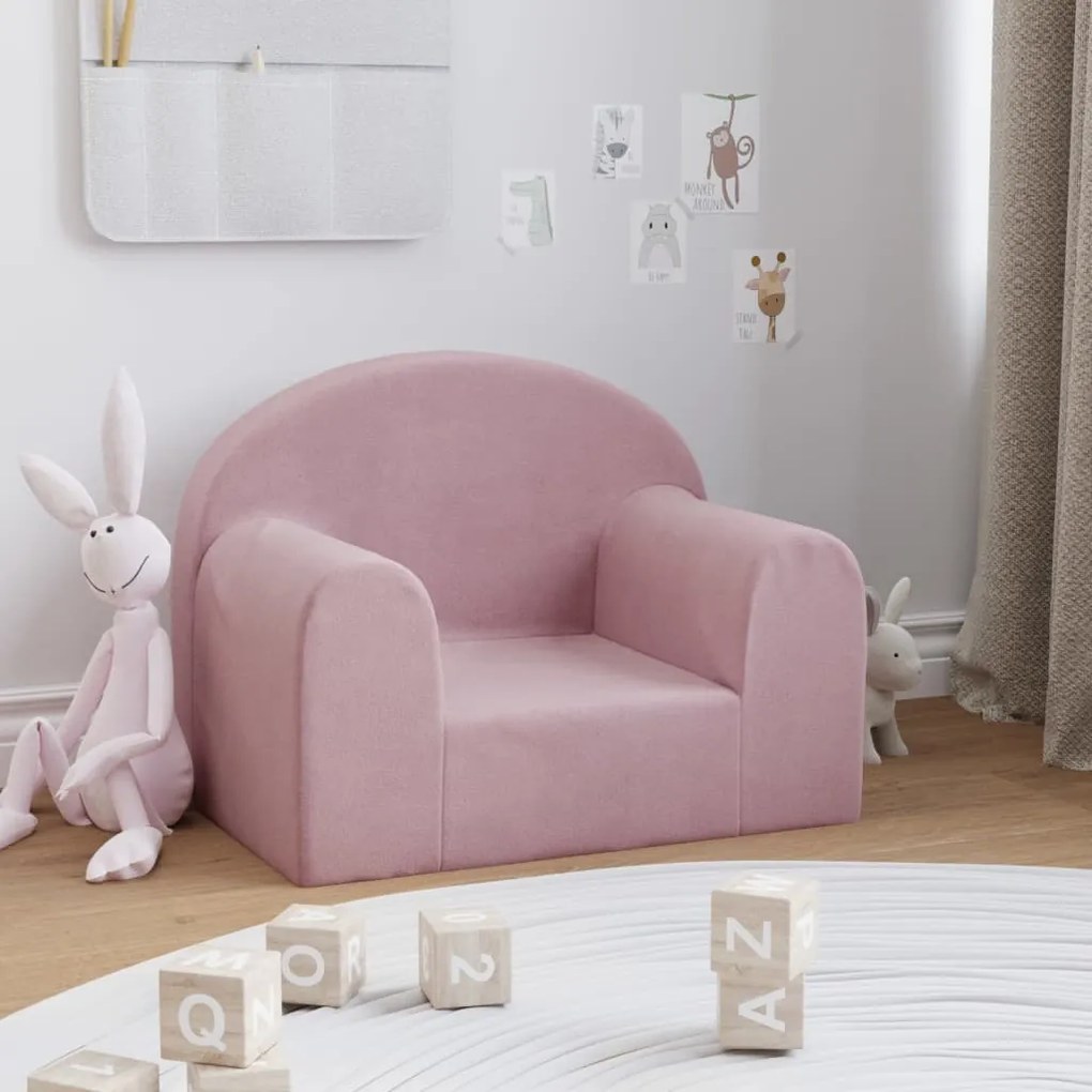 Sofá infantil de pelúcia rosa